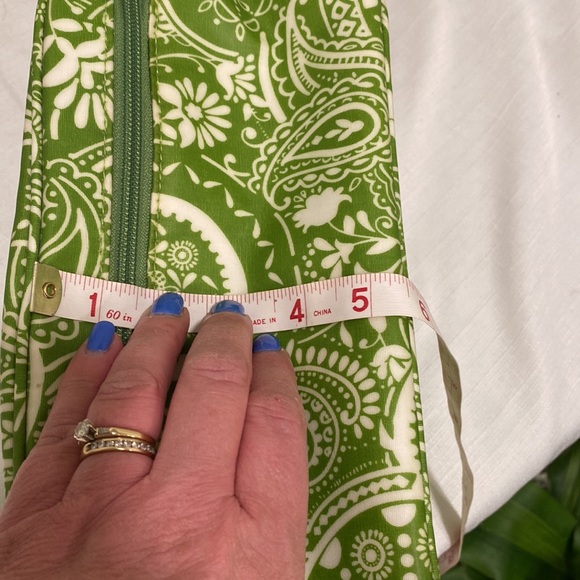 Pottery Barn Coated Canvas Toiletry Case with Brush Bag in Green Paisley Print - Picture 12 of 12